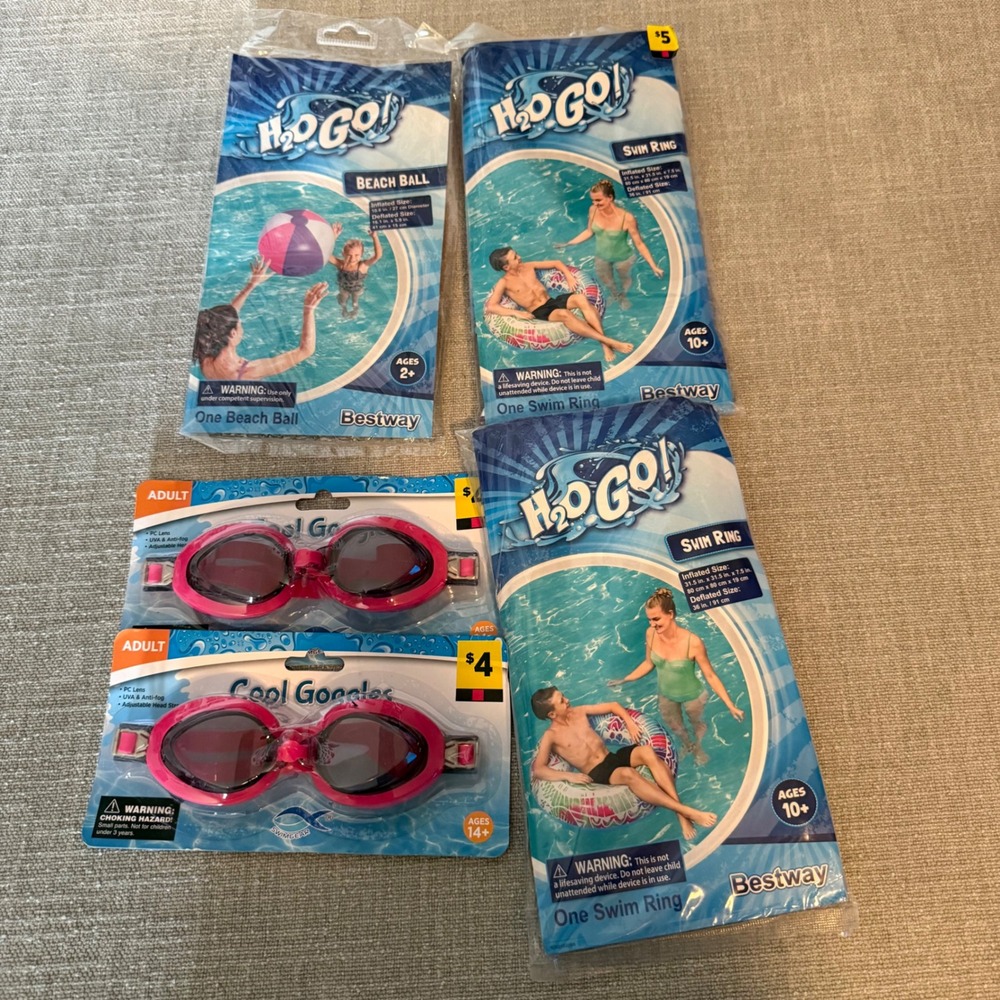 Pool Beach Bundle Swim Rings Goggles Ball‎ Pink Blue Bestway NIP